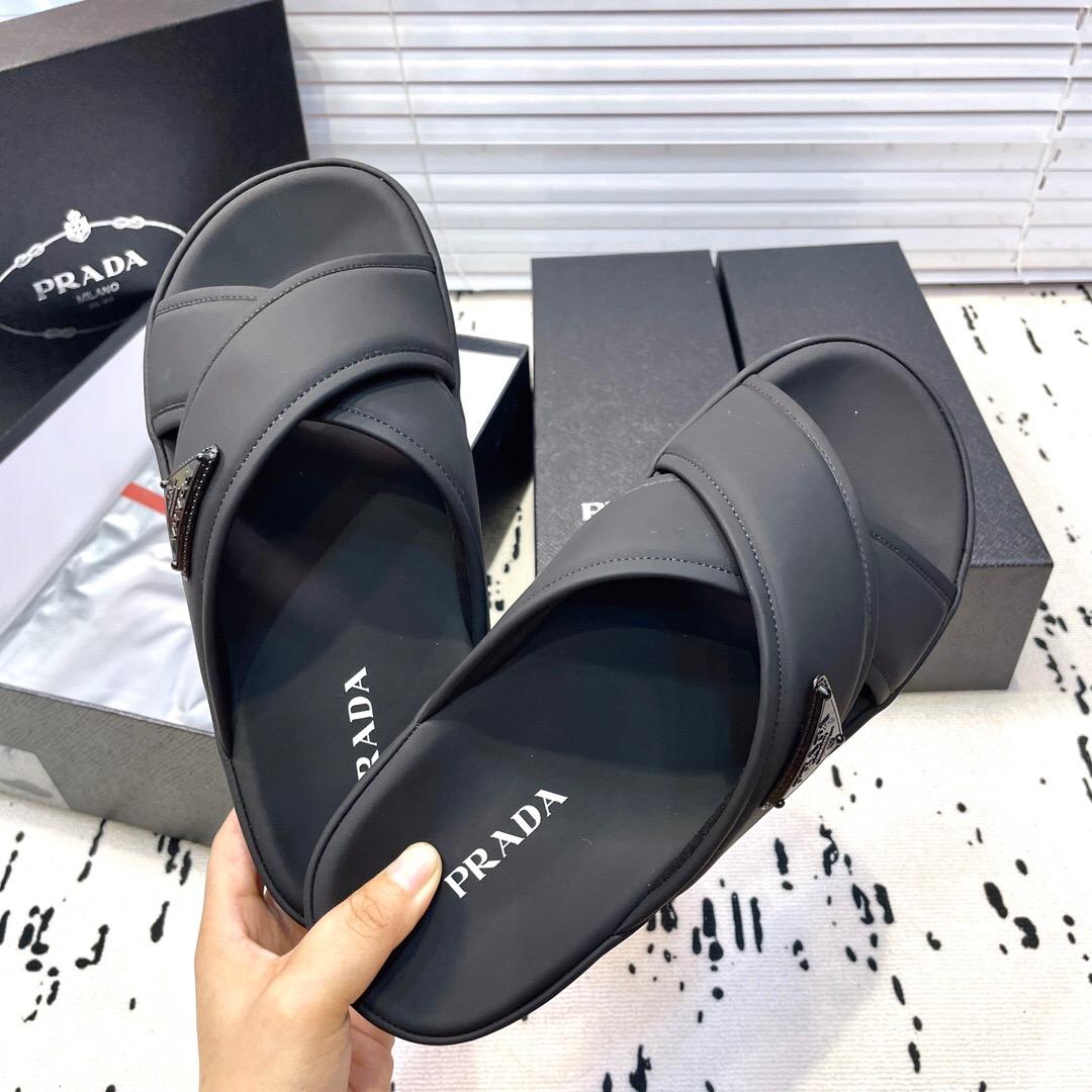 2025 Men Prada Black Fabric Sandals High Quality Craftsmanship KFY00230