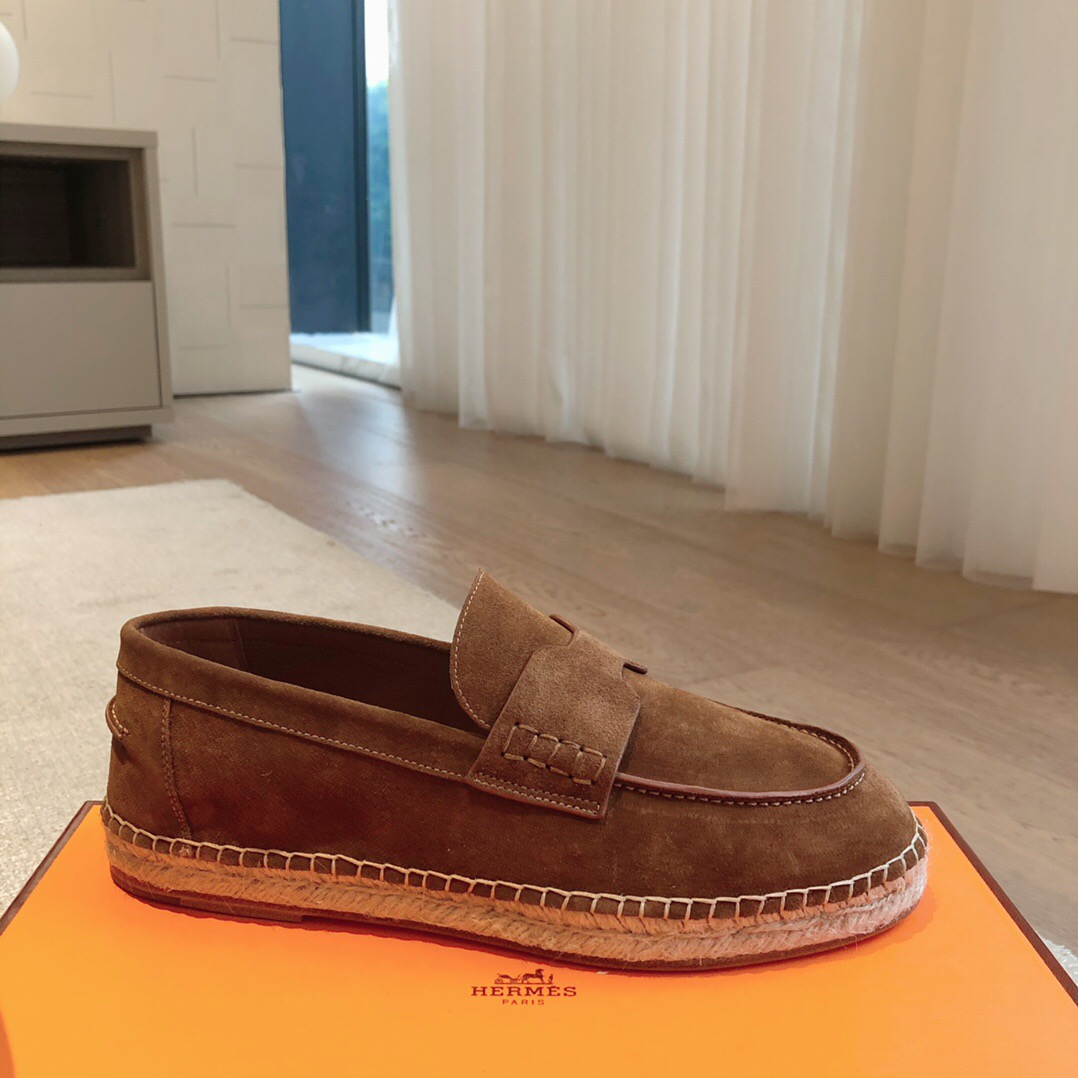 2025 Unisex Hermès Brown Suede Calfskin Loafers AS00380