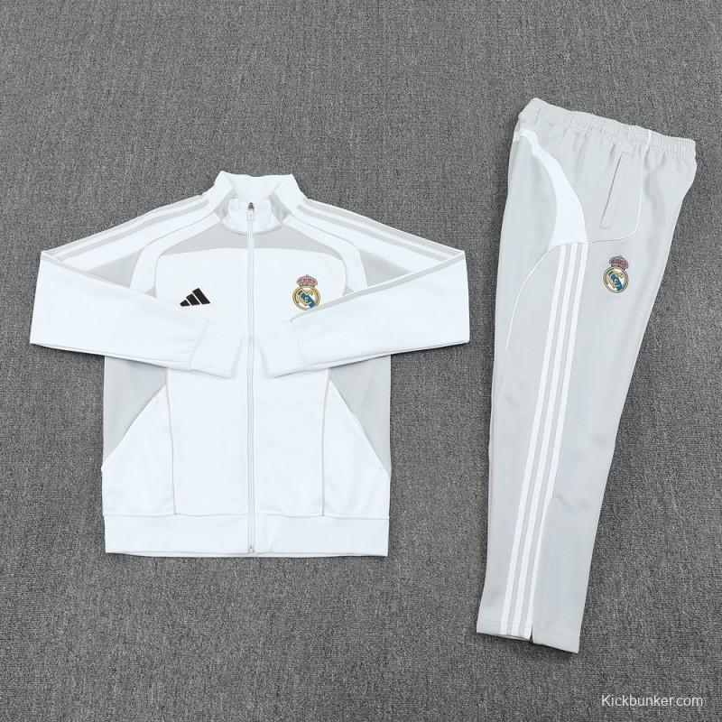 25/26 Real Madrid Grey/White Full Zipper Jacket + Long Pants