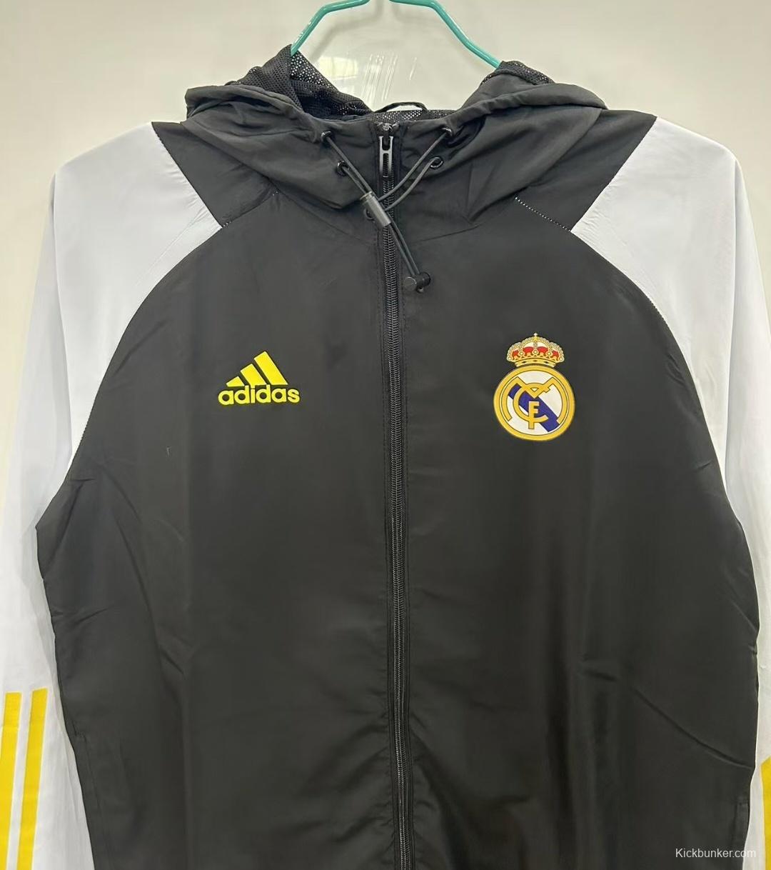 25/26 Real Madrid Black/White Hoodie Windbreaker