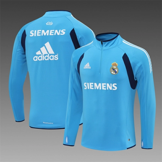 Retro 05/06 Real Madrid Light Blue Half Zipper Jacket+Long Pants