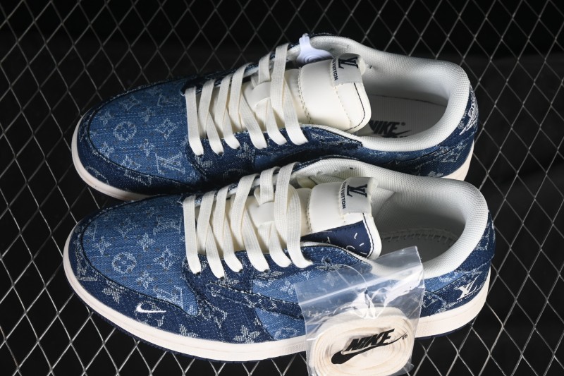 Nike Travis Scott x Fragment Design x Air Jordan 1 Low OG SP AJ1 Low-top Casual Sneakers with Washed Denim Blue Print - XD0798-312