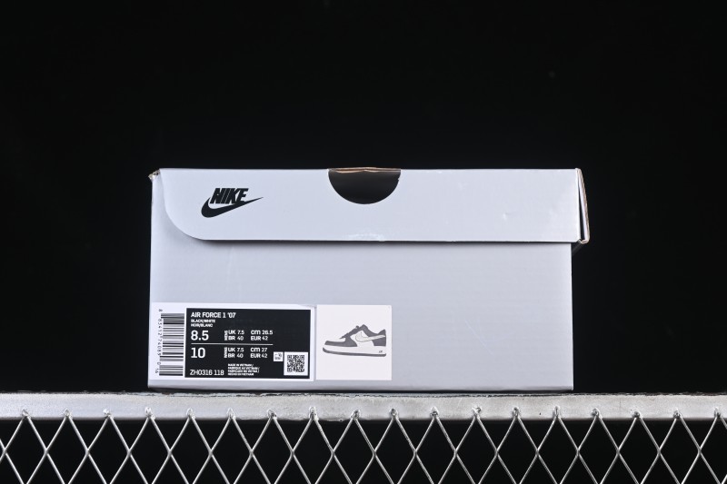 Nike Air Force 1'07 Low Black White Cracked Leather Casual Sneakers - ZH0316-118