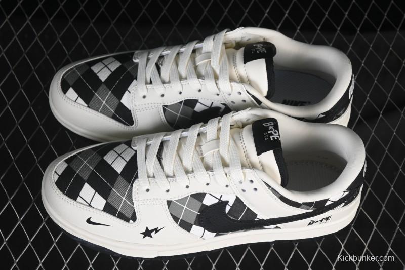 Nike SB Dunk Low BAPE Collaboration White Black Grid Low-Top Casual Skate Shoes - SC0601-463