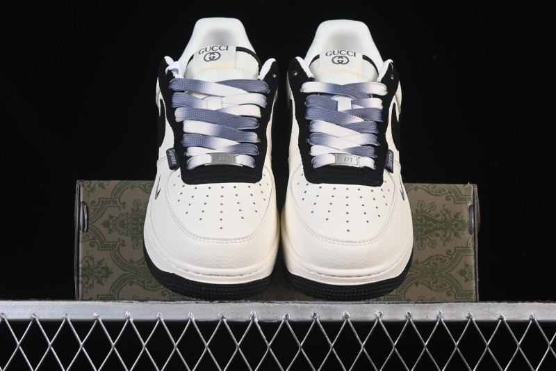 Nike Air Force 1 '07 Low Gucci Collaboration Off-White Black Canvas Hook Low-Top Casual Sneakers - XD2588-605
