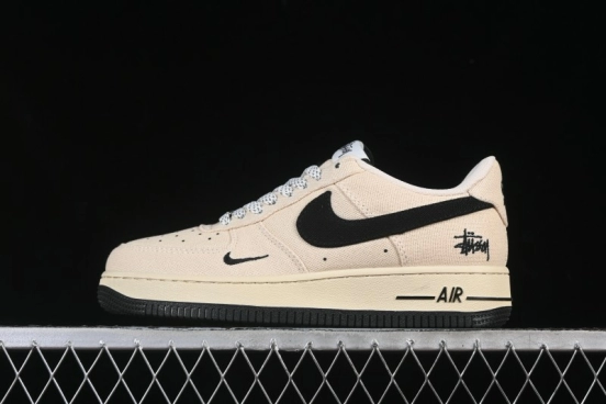Nike Air Force 1 '07 Low Stussy Collaboration Beige Black Canvas Casual Sneakers - XX3168-155