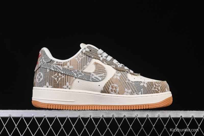 Nike Air Force 1 '07 Low LV Collaboration Grey Brown Floral Canvas Casual Sneakers - DF0188-076