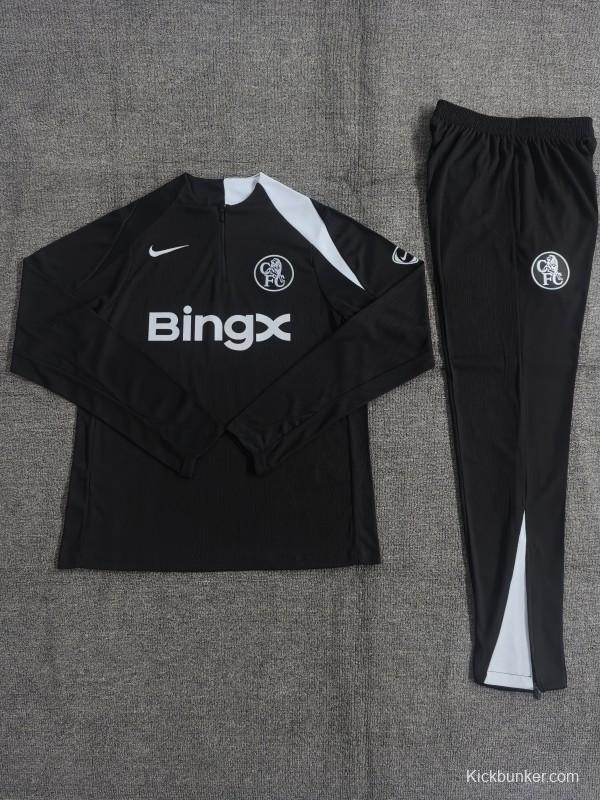 Player Version 25/26 Kids Chelsea Black T90 Half Zipper Jacket+Long Pants