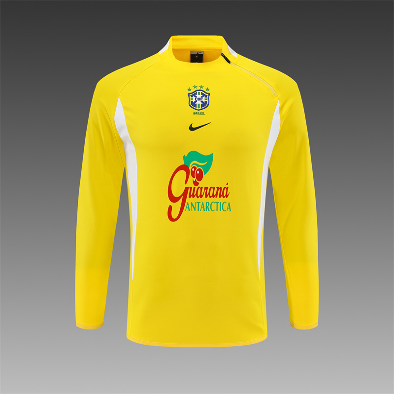 2002 Brazil Yellow Half Zipper Jacket+Long Pants