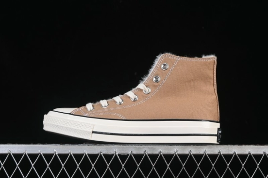 Converse 1970s Hi-Top Casual Canvas Sneakers with Fleece Lining in Khaki - 168504C