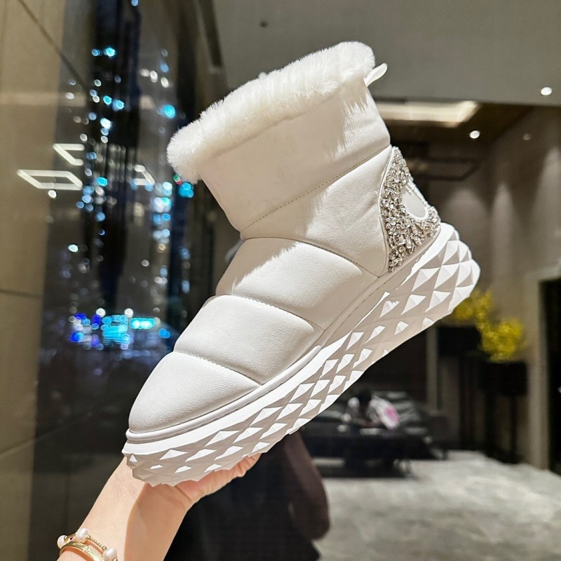 Jimmy Choo 2025 SS Casual White Sneakers with Genuine Wool Snow Boots - LY00340