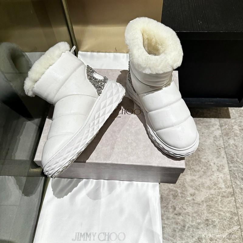 Jimmy Choo 2025 SS Casual White Sneakers with Genuine Wool Snow Boots - LY00340