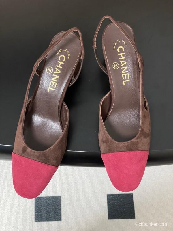 Chanel Sling-back Two-tone Suede Slingback Sandals Flat/Block Heel - KFY00280