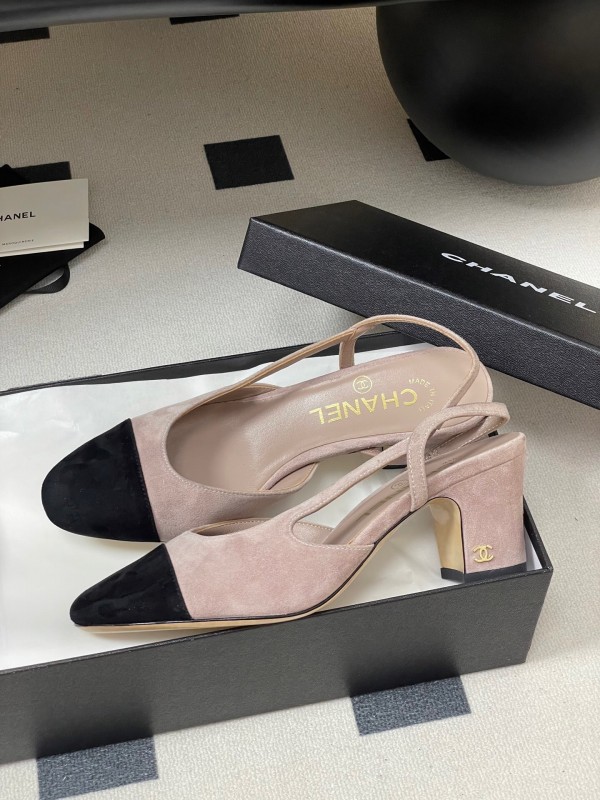 Chanel Sling-back Two-tone Suede Slingback Sandals Flat/Block Heel - KFY00280