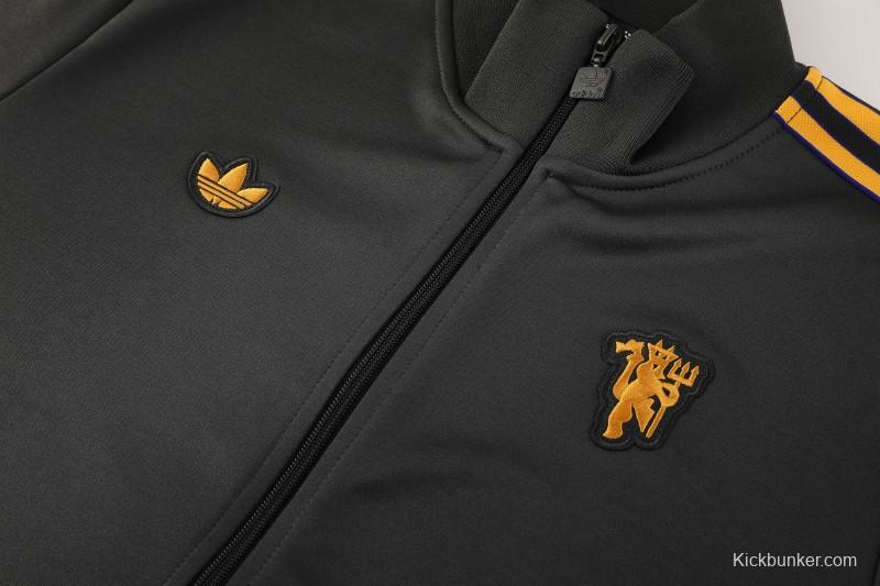 25/26 Manchester United 08 Dark Gray Half Zipper Jacket+Long Pants S-2XL
