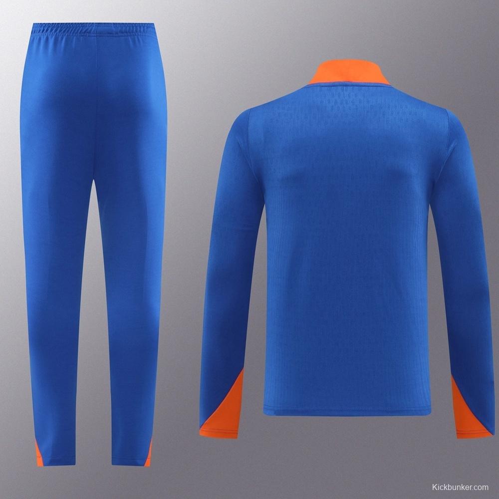 2025 Netherlands Blue Half Zipper Jacket+Long Pants