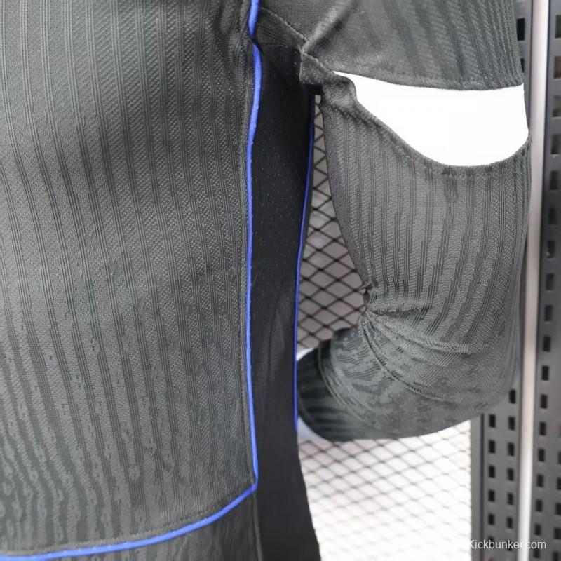 25/26 Player Version  Chelsea Away Dark Gray with Vertical Stripe Texture and Blue Piping Jersey
