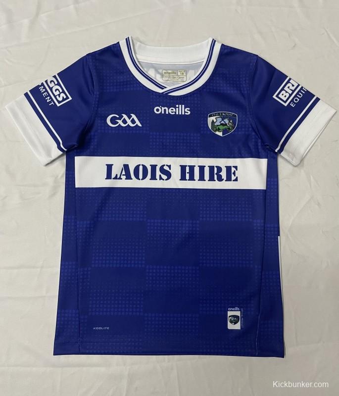 25/26 Kids Laois GAA Blue with White Hoop and Dot Pattern Home Jersey