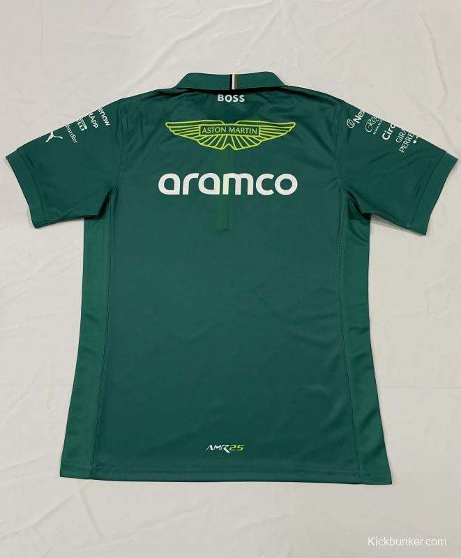 2025 F1 Aston Martin Aramco F1 Team Dark Green with Yellow Zipper Polo