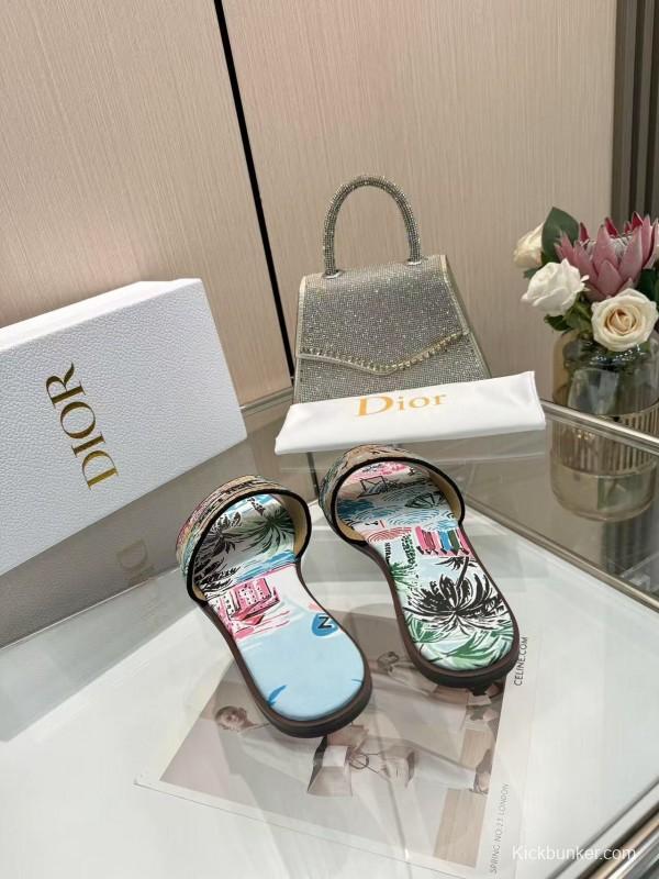 Dior 2025 SS CD Embroidered Monogram Slippers with Sheepskin Lining - LY00200