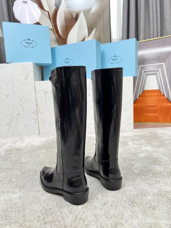 Prada Classic Triangle Logo Pointed Toe Boots - LY00400