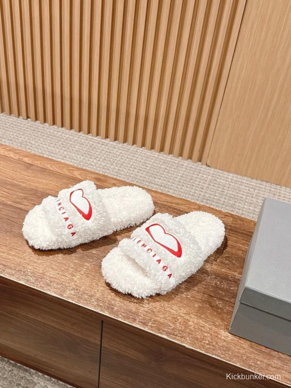 Balenciaga 2025 SS Qixi Limited Series Letter Embroidery Platform Shearling Slippers - AS00200