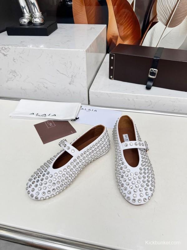 Alaia 2025/SS Crystal Embellished Ballet Dance Shoes with Arch Support and 0.8CM Inner Height - LY00340