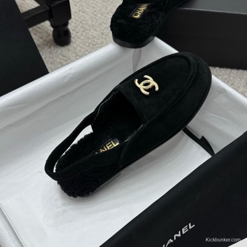 Chanel 2025 SS Teddy Fur Loafers with Double C Logo - KFY00300