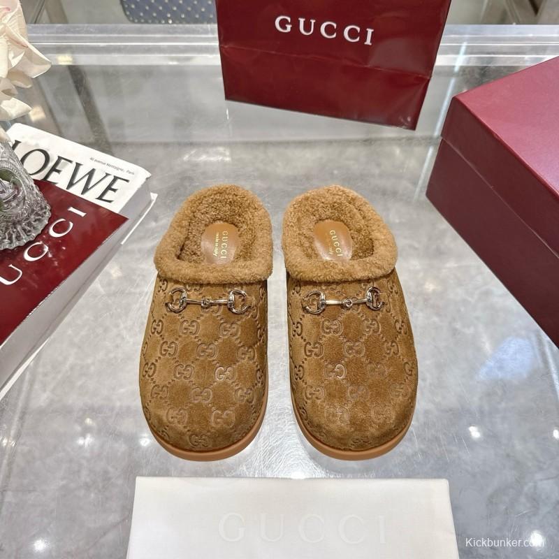 Gucci 2025 SS Autumn Winter New Suede Leather Horsebit Detail Women Wool Loafers - LY00260