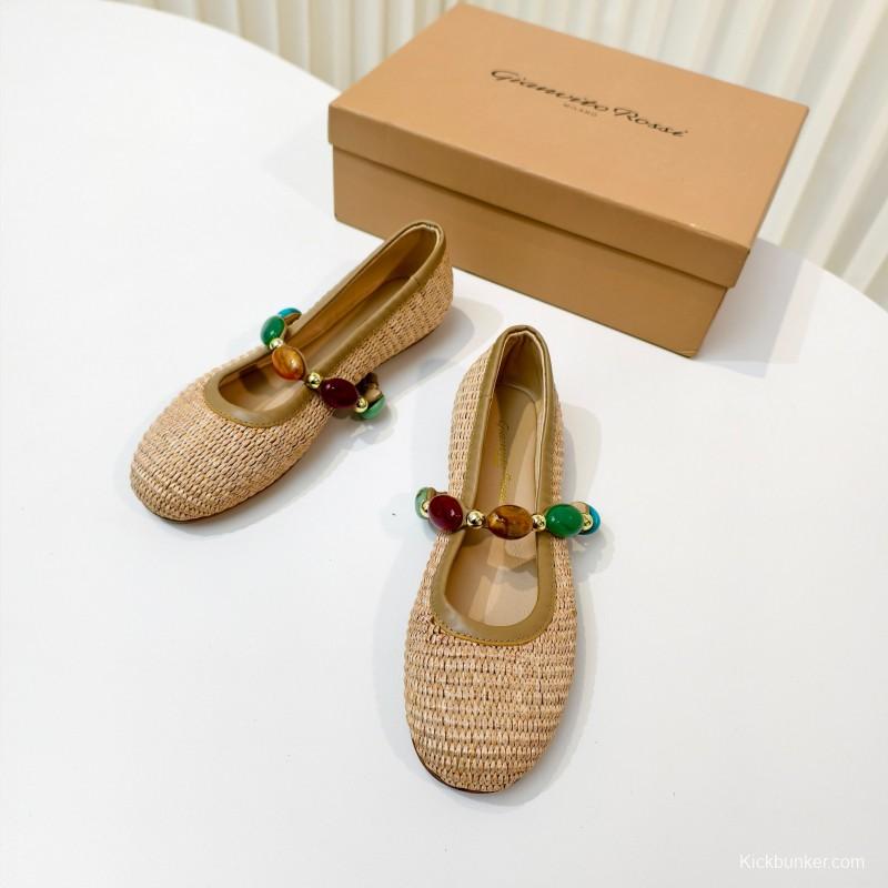 Gianvito Rossi Bohemian Style Turquoise Flat Ballet Shoes - LY00320