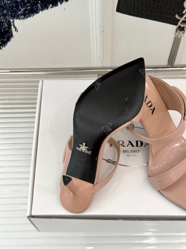 Prada Pointed Toe High Heel Sandals with Triangle Buckle - KFY00280
