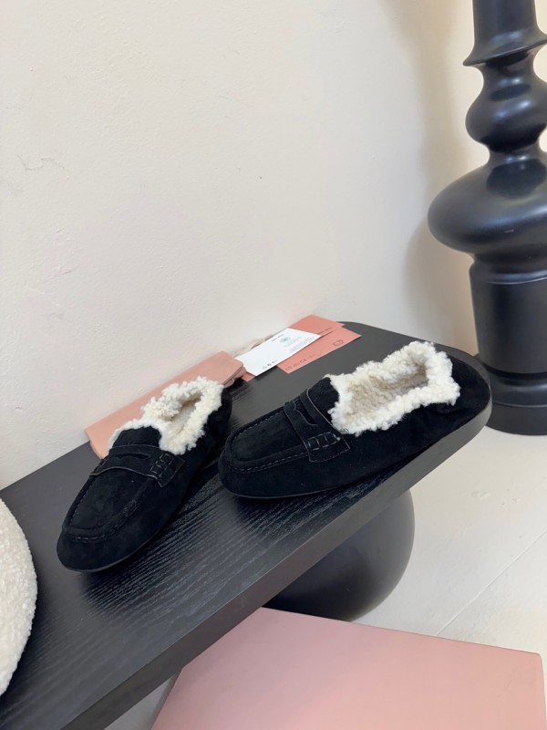 MIUMIU Thick Sole New British Style Wool Loafer Cotton Shoes - KFY00320