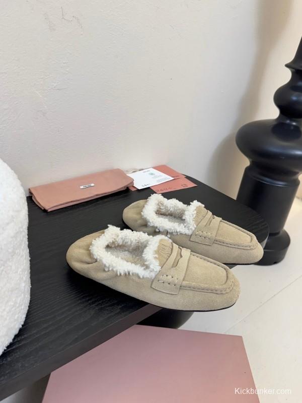 MIUMIU Thick Sole New British Style Wool Loafer Cotton Shoes - KFY00320