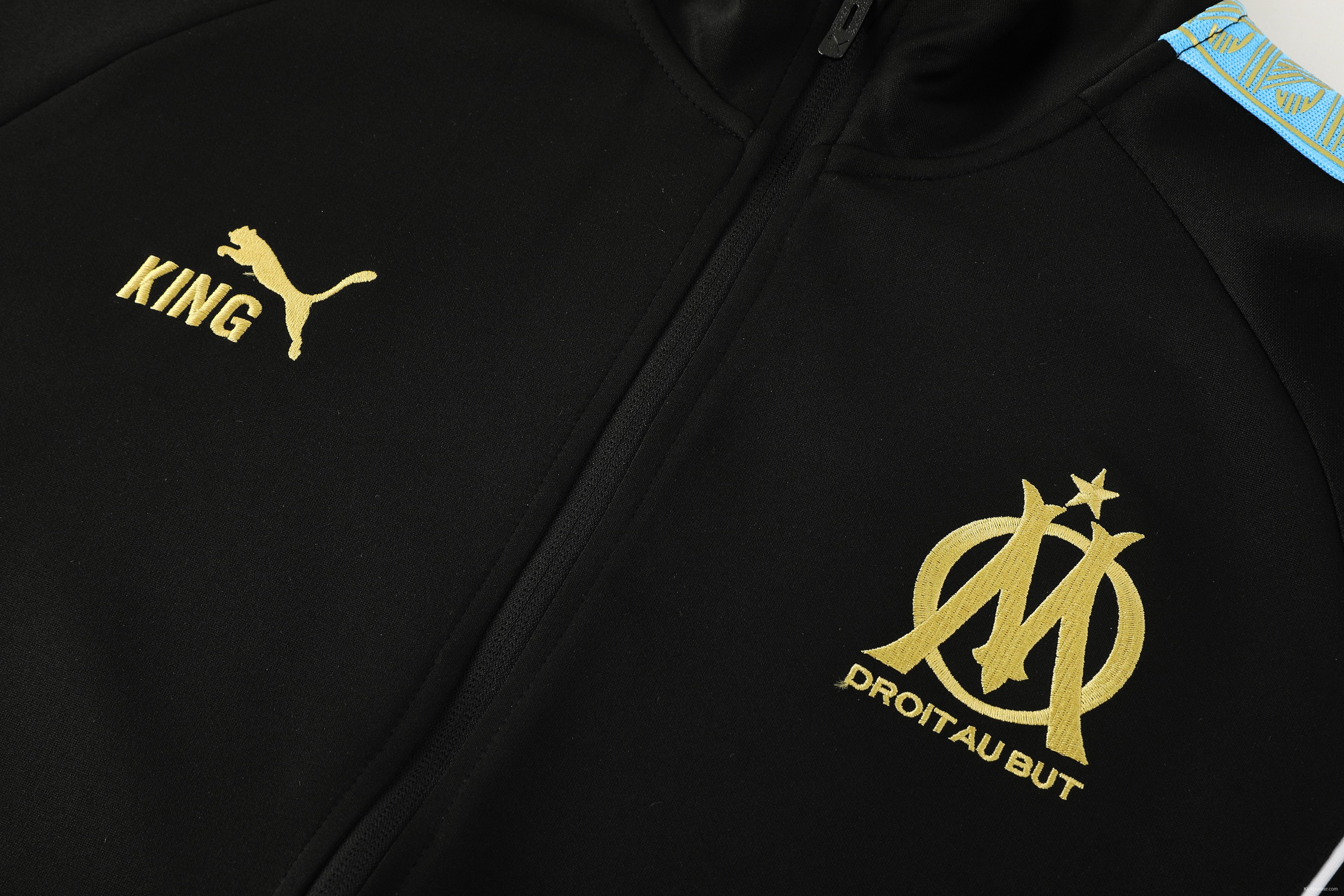25/26 Olympique Marseille Black Full zipper Jacket Tracksuit+ long pants