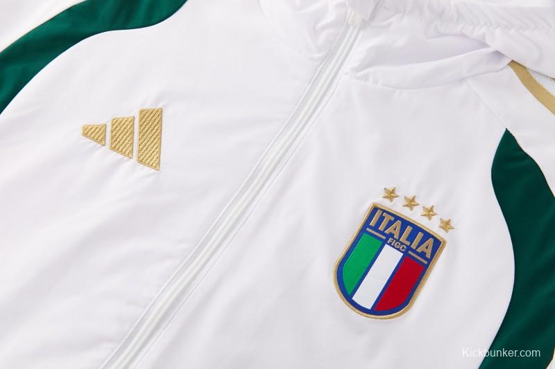 2026 Italy White Hoodie Full Zipper Windbreaker + Long Pants