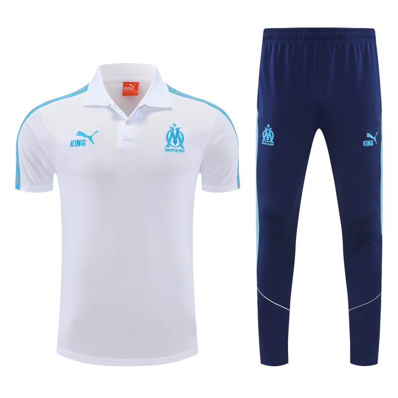 26/27   Marseille White Polo Training Shirt + Long Pants Tracksuit