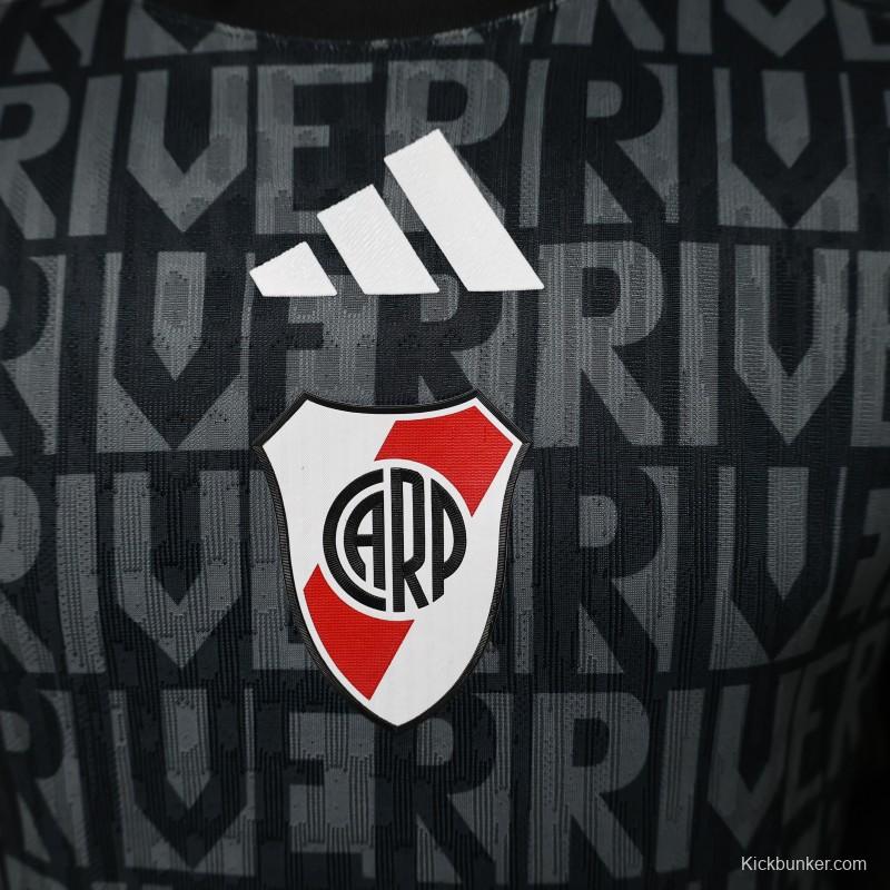 Player Version 26/27 River Plate Away Black with All-Over Letter Print Jersey