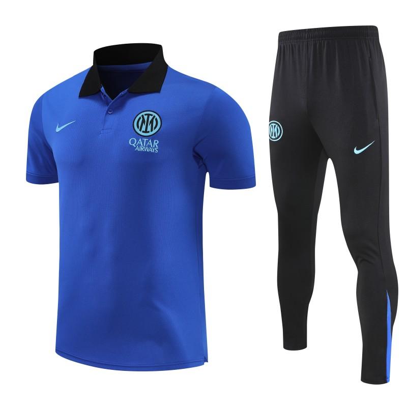 26/27  Inter Milan Blue Polo Training Shirt + Black Long Pants Tracksuit