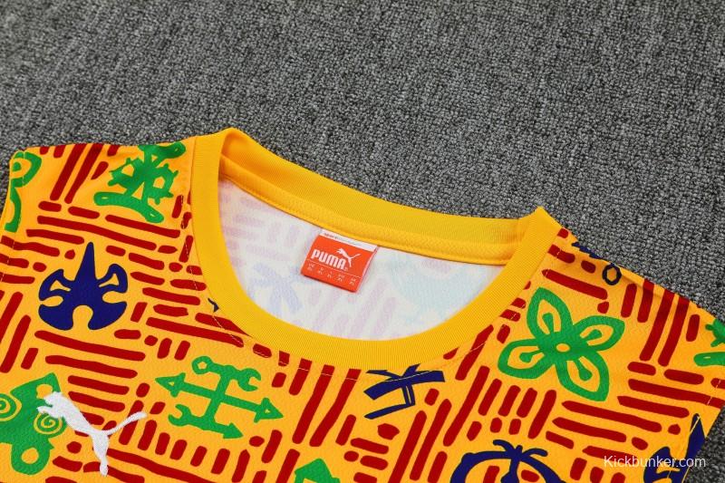 25/26 Ghana Yellow Adinkra Symbol Print Sleeveless Training Suit + Shorts