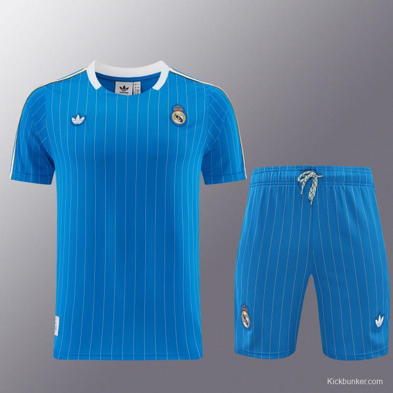 26/27 Real Madrid  Blue Pinstripe  Short Sleeve+Soccer Shorts