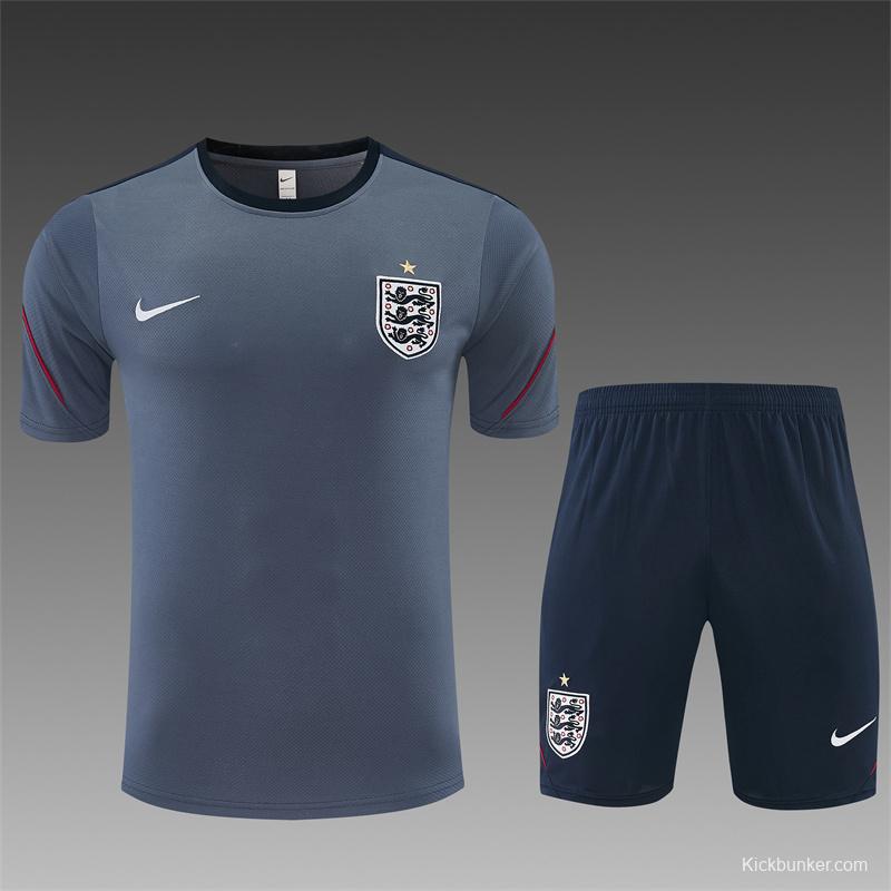 2026 England Grey Short Sleeve+ Navy Blue Soccer Shorts