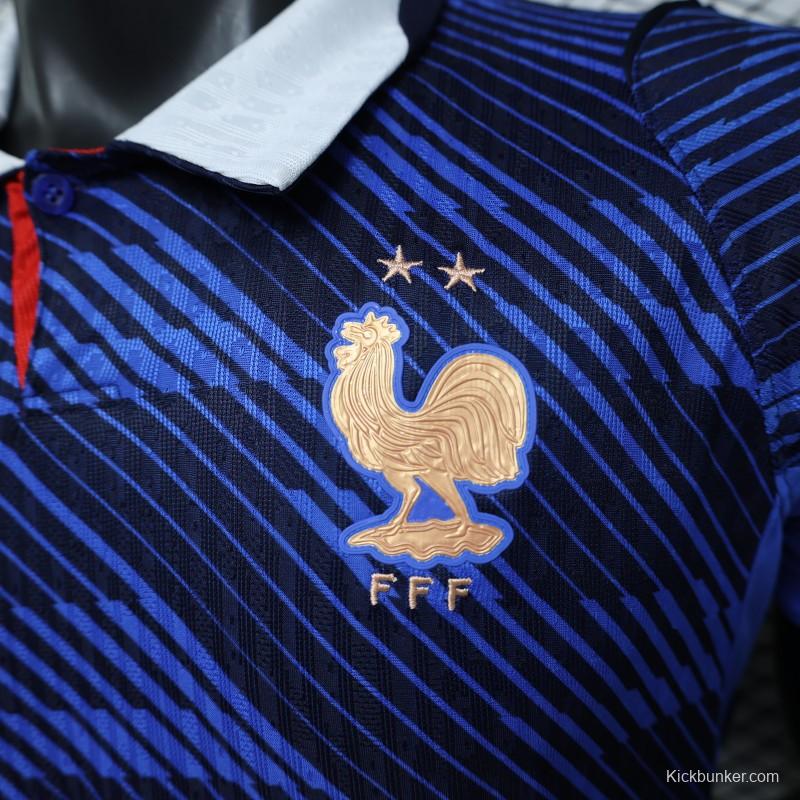Player Version 2026 France Home Blue with Diagonal Brushstroke Stripe Polo Collar Jersey