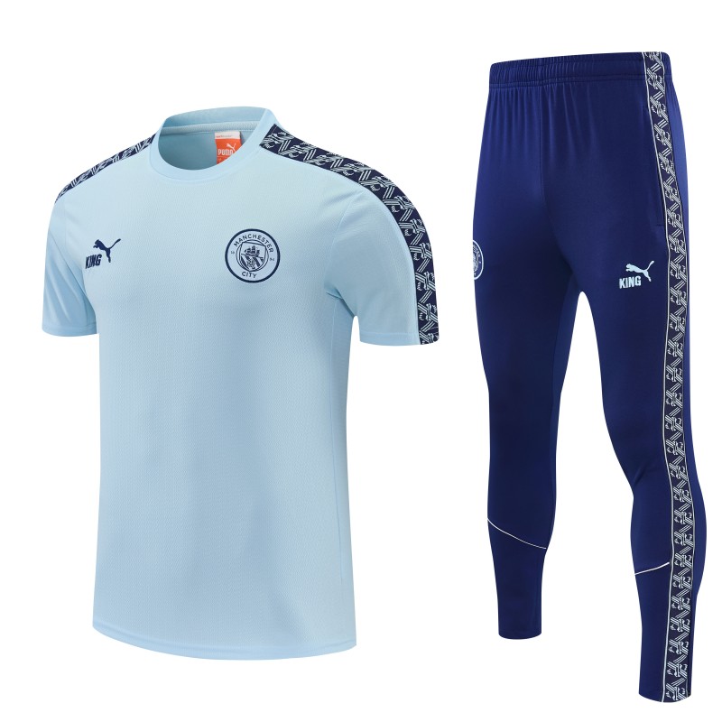 26/27 Manchester City Sky Blue Short Sleeve Tracksuit  + Long Pants (Puma King / Home)
