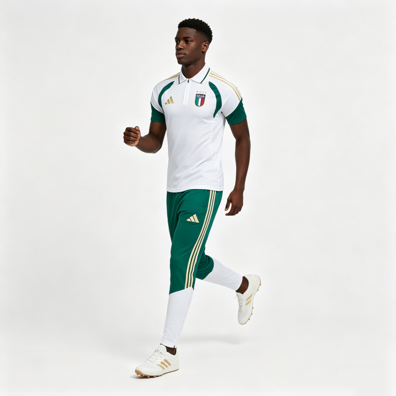 2026 Italy White & Green Half-Zip Polo Short Sleeve Tracksuit + Long Pants