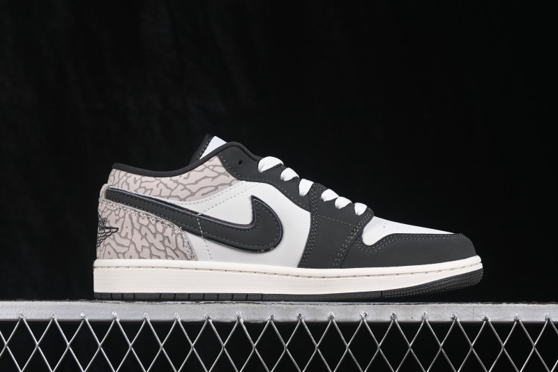 Nike Air Jordan 1 Low Retro Basketball Shoes with White Grey Crackle Design - IU2268-100