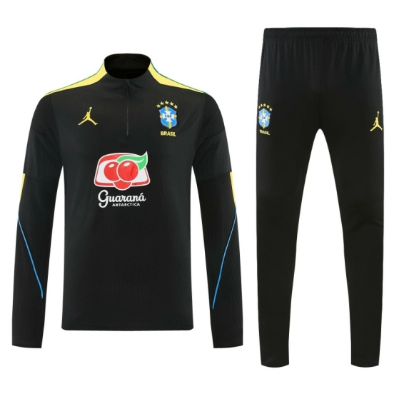 26/27 Brazil Black Half Zipper Jacket Tracksuit + Long Pants