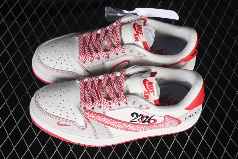 Nike Air Jordan 1 Low AJ1 Year of the Horse Limited Edition Red-White Contrast High-End Custom Low-Top Retro Basketball Shoes - JW1188-178