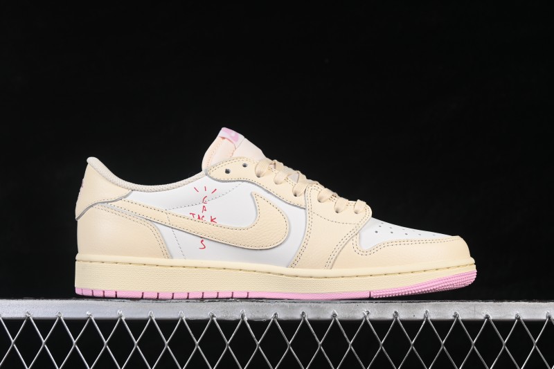 Nike Travis Scott x Air Jordan 1 Low OG Retro Sneakers with Reverse Swoosh Design - IQ7604-100