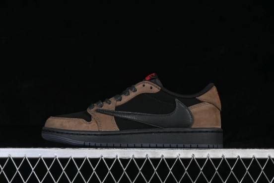 Nike Travis Scott Air Jordan 1 Low OG Retro Basketball Shoes with Reversed Swoosh - IB7109-005