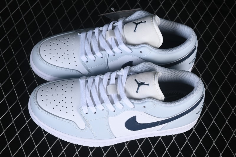 Nike Air Jordan 1 Low Retro Basketball Shoes with White Grey Blue Accents - 553558-400